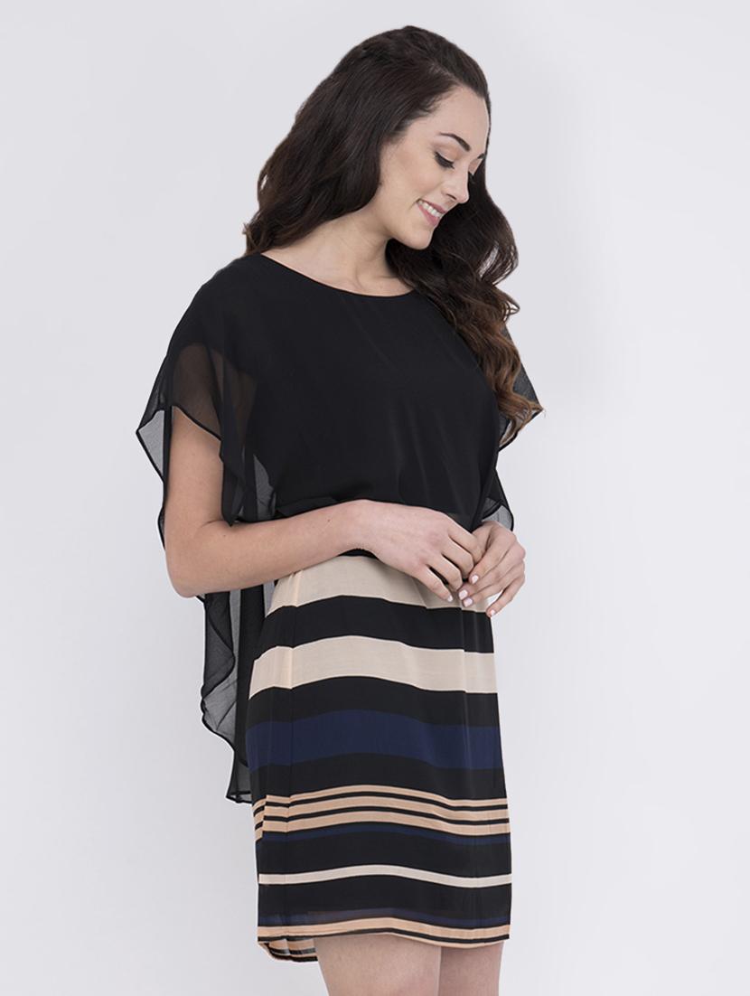 cape sleeved striped a-line dress - 17333355 - Zoom Image - 2