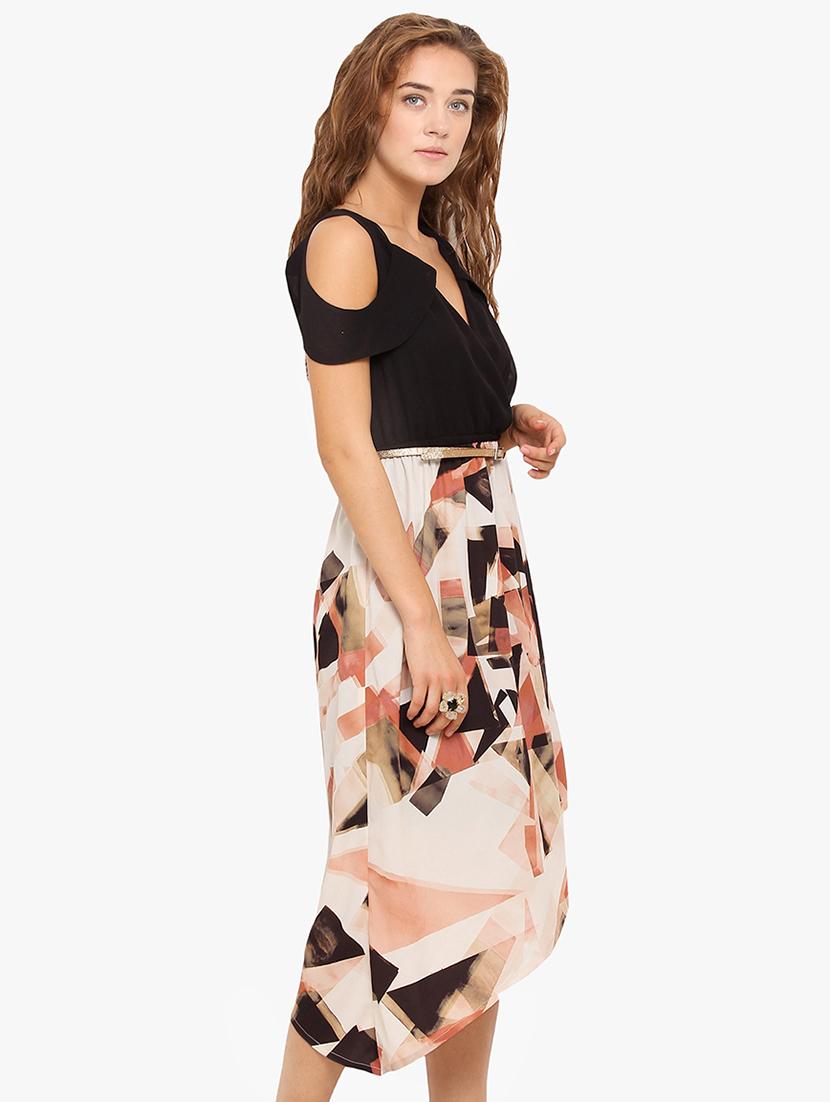 cold shoulder belted asymmetric dress - 17333363 - Zoom Image - 2