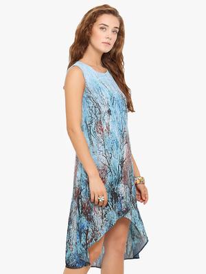 round neck printed high low dress - 17333365 - Standard Image - 2