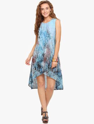 round neck printed high low dress - 17333365 - Standard Image - 4