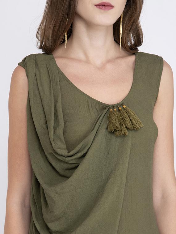 cowl detail tassel embellished a-line dress - 17333366 - Zoom Image - 4