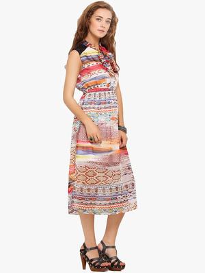 tie up neck printed top - 17333367 - Standard Image - 2