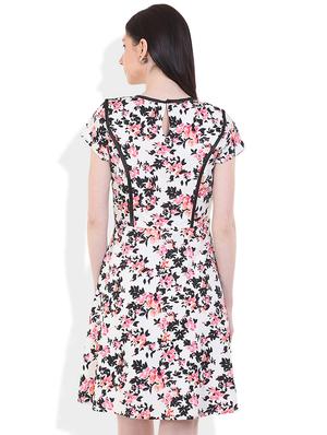 contrast detail floral a-line dress - 17333376 - Standard Image - 3