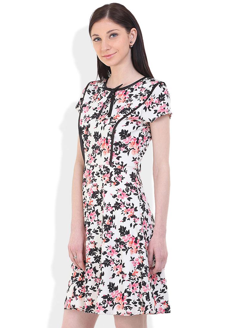 contrast detail floral a-line dress - 17333376 - Zoom Image - 2