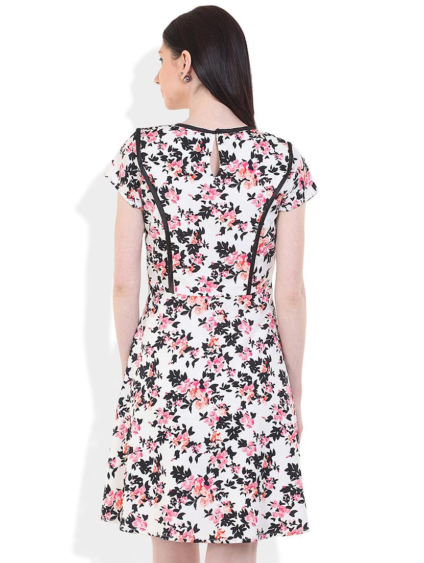 contrast detail floral a-line dress - 17333376 - Zoom Image - 3