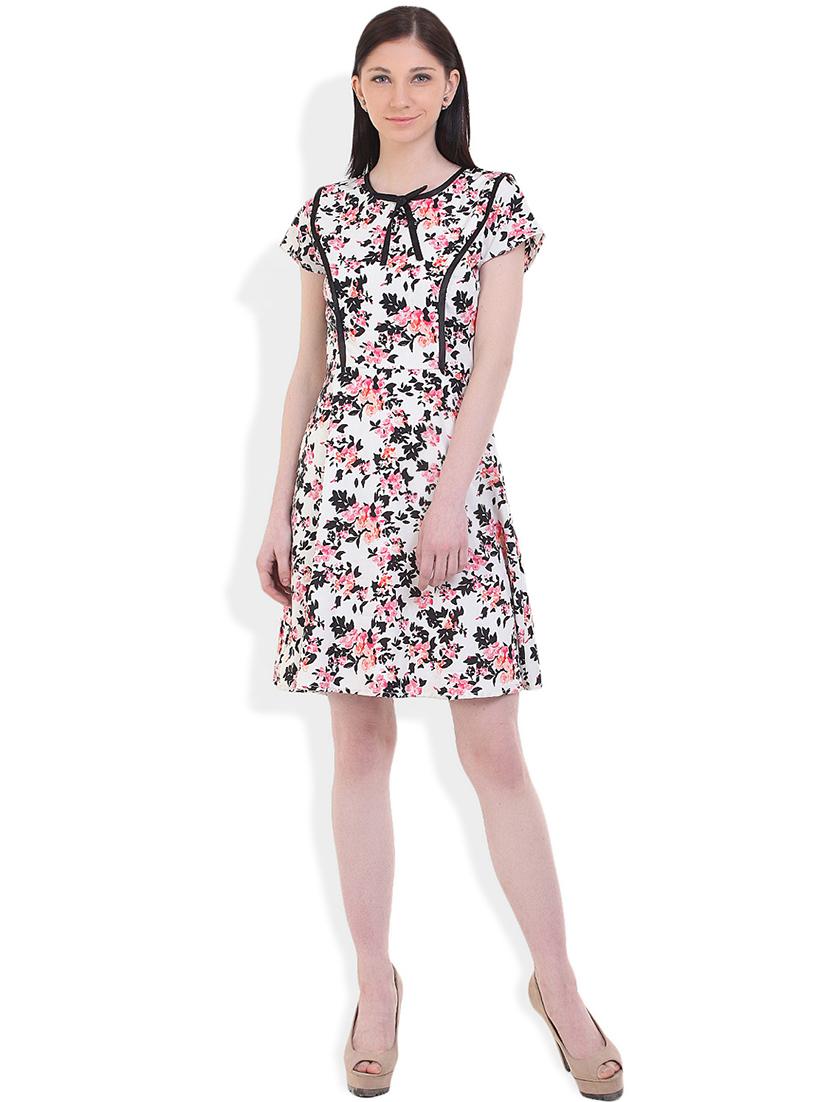 contrast detail floral a-line dress - 17333376 - Zoom Image - 4