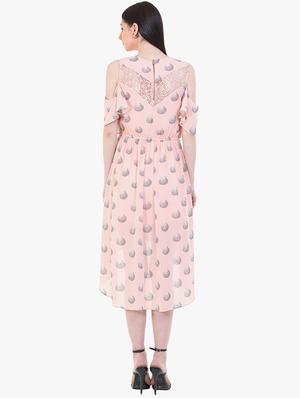 cold shoulder printed a-line dress - 17333380 - Standard Image - 3