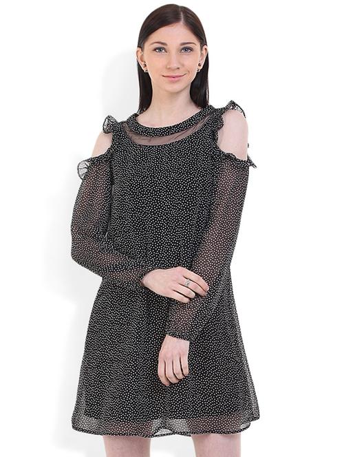 cold shoulder polka dot a-line dress - 17333384 - Standard Image - 1