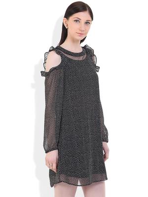 cold shoulder polka dot a-line dress - 17333384 - Standard Image - 2