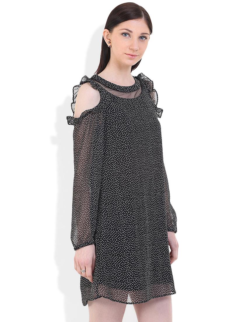 cold shoulder polka dot a-line dress - 17333384 - Zoom Image - 2