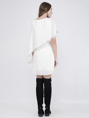 embellished detail cape sleeved a-line dress - 17333386 - Standard Image - 3