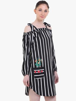 tie knot shoulder striped shift dress - 17333387 - Standard Image - 2