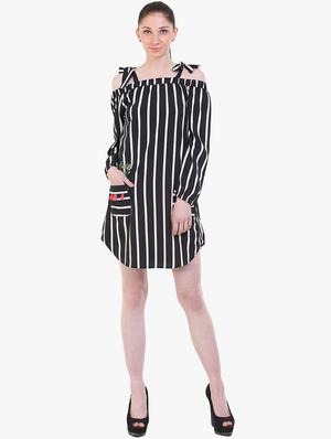 tie knot shoulder striped shift dress - 17333387 - Standard Image - 4
