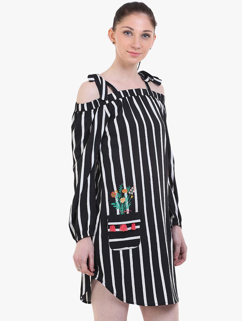 tie knot shoulder striped shift dress - 17333387 - Zoom Image - 2
