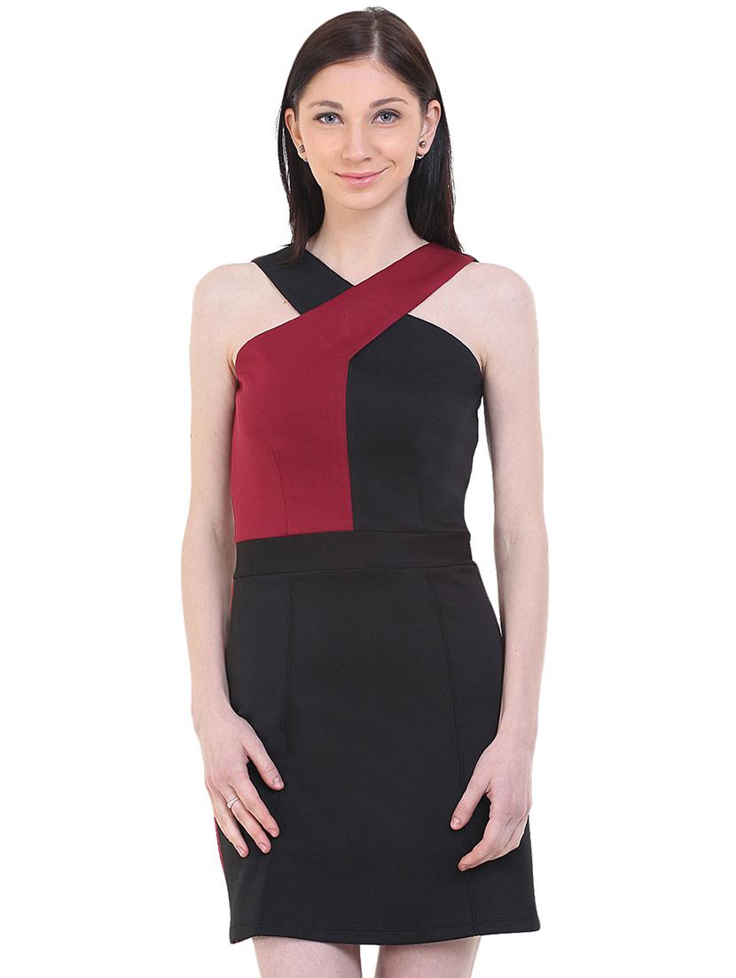 color block x-line neck a-line dress - 17333395 - Zoom Image - 1