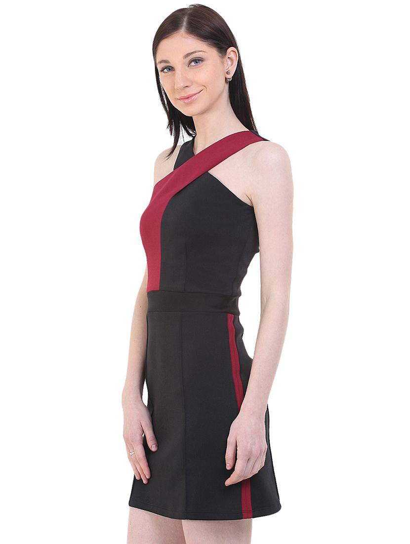 color block x-line neck a-line dress - 17333395 - Zoom Image - 2
