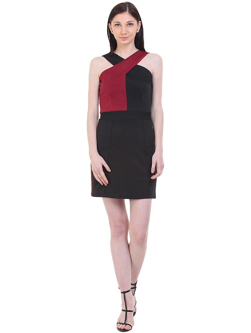 color block x-line neck a-line dress - 17333395 - Zoom Image - 4