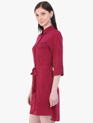 tie front solid shirt dress - 17333397 - Standard Image - 2