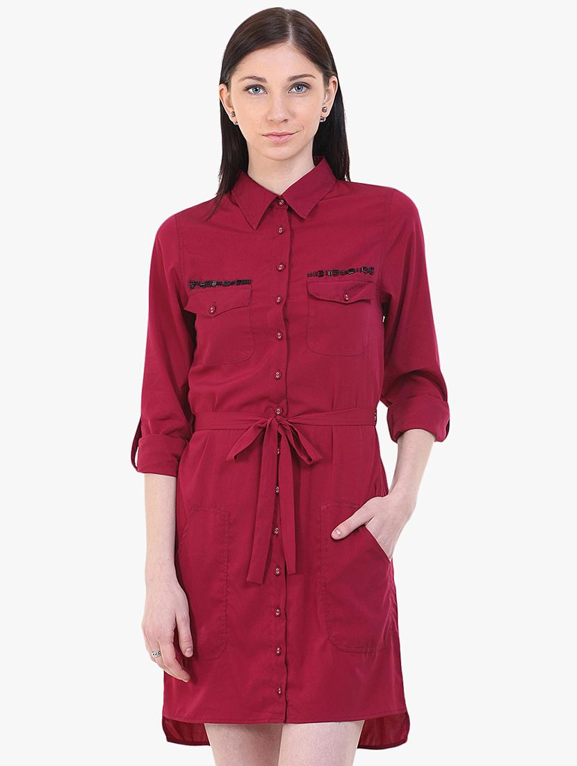 tie front solid shirt dress - 17333397 - Zoom Image - 1