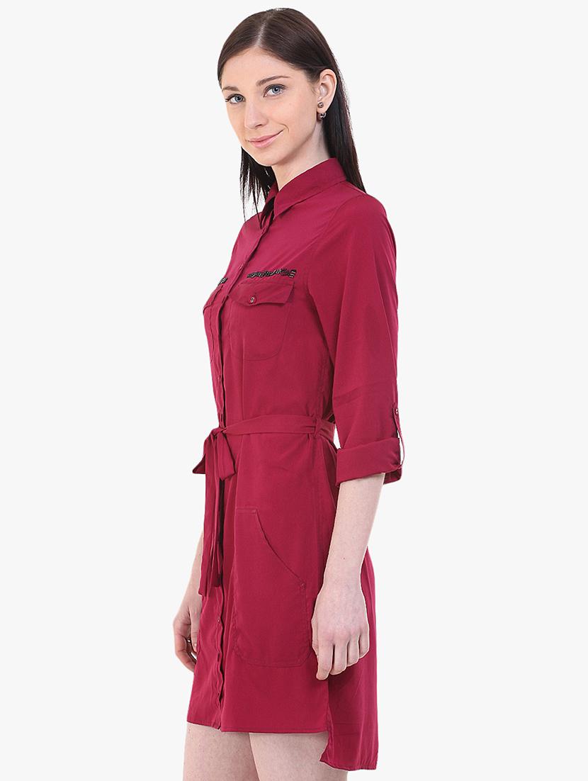 tie front solid shirt dress - 17333397 - Zoom Image - 2