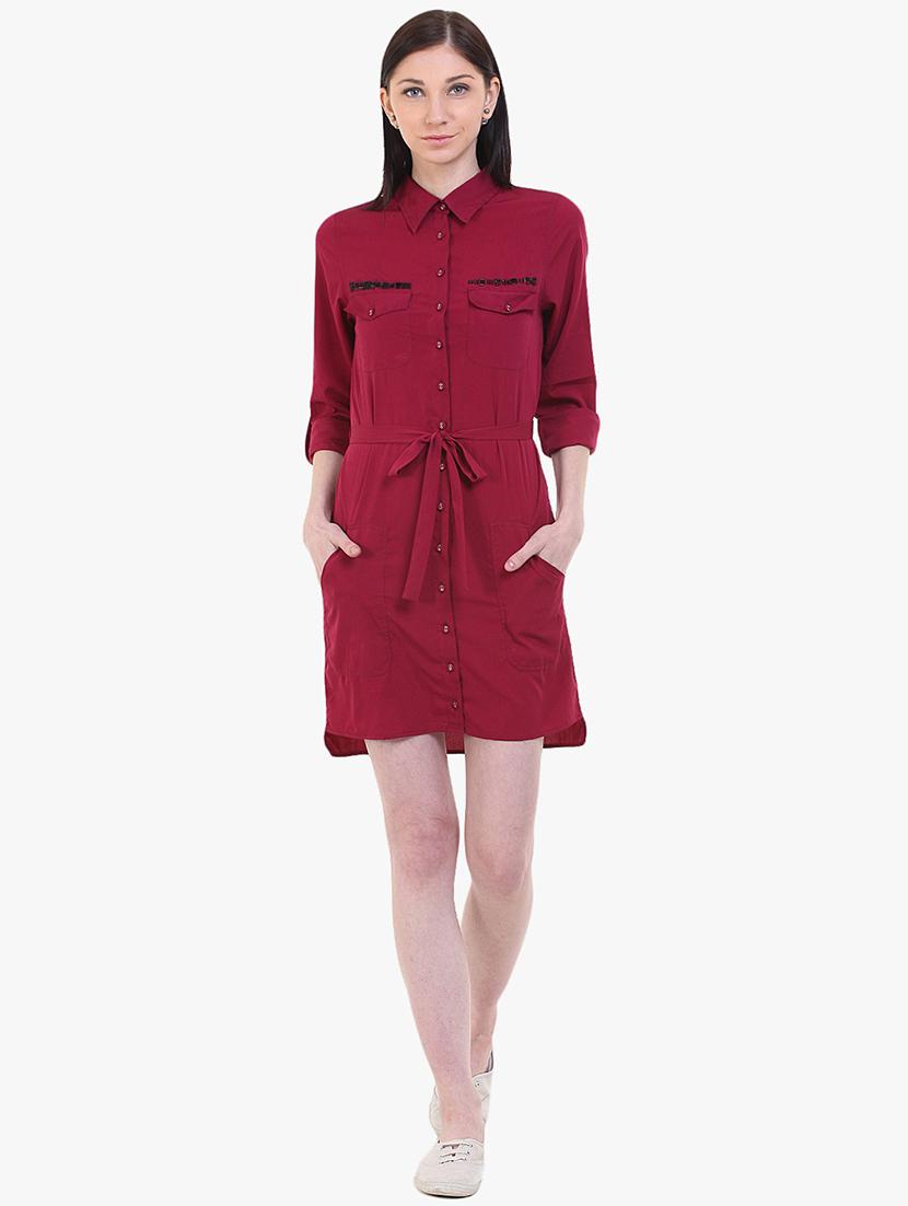 tie front solid shirt dress - 17333397 - Zoom Image - 4