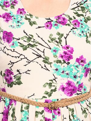 round neck floral belted a-line dress - 17333399 - Standard Image - 5