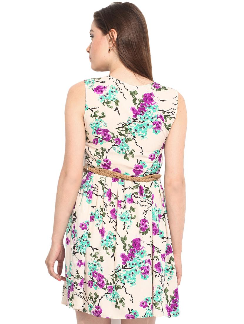 round neck floral belted a-line dress - 17333399 - Zoom Image - 3