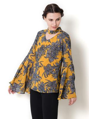 choker neck bell sleeved top - 17333407 - Standard Image - 2