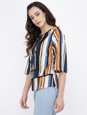 round neck striped top - 17333409 - Standard Image - 2