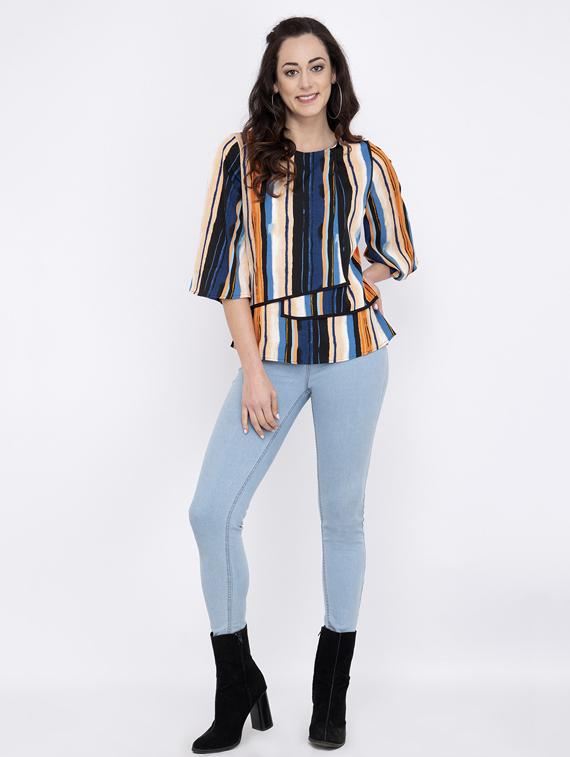 round neck striped top - 17333409 - Zoom Image - 4