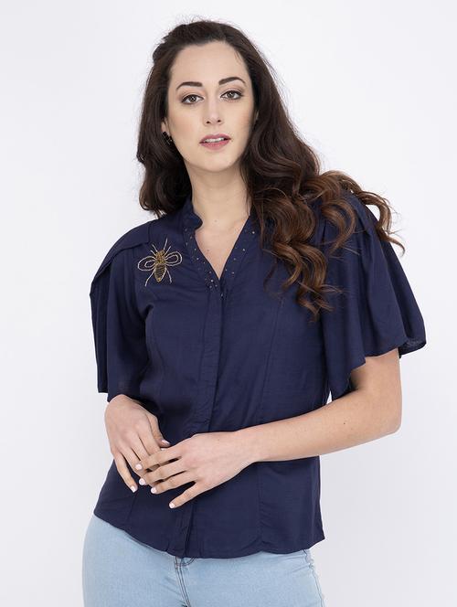 mandarin neck bell sleeved top - 17333410 - Standard Image - 1