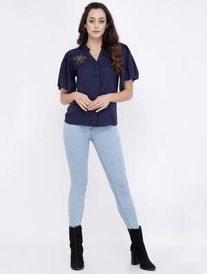 mandarin neck bell sleeved top - 17333410 - Standard Image - 4