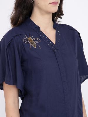 mandarin neck bell sleeved top - 17333410 - Standard Image - 5