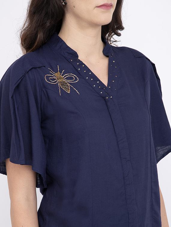 mandarin neck bell sleeved top - 17333410 - Zoom Image - 5