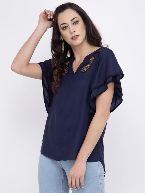embellished detail mandarin neck top - 17333412 - Standard Image - 1