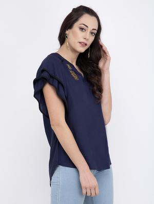 embellished detail mandarin neck top - 17333412 - Standard Image - 2