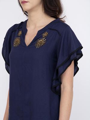embellished detail mandarin neck top - 17333412 - Standard Image - 5