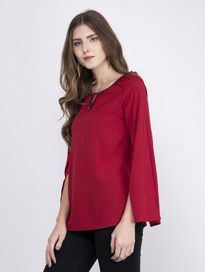 embellished key hole neck top - 17333414 - Standard Image - 2