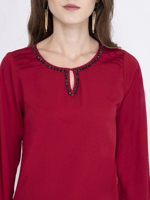 embellished key hole neck top - 17333414 - Standard Image - 4