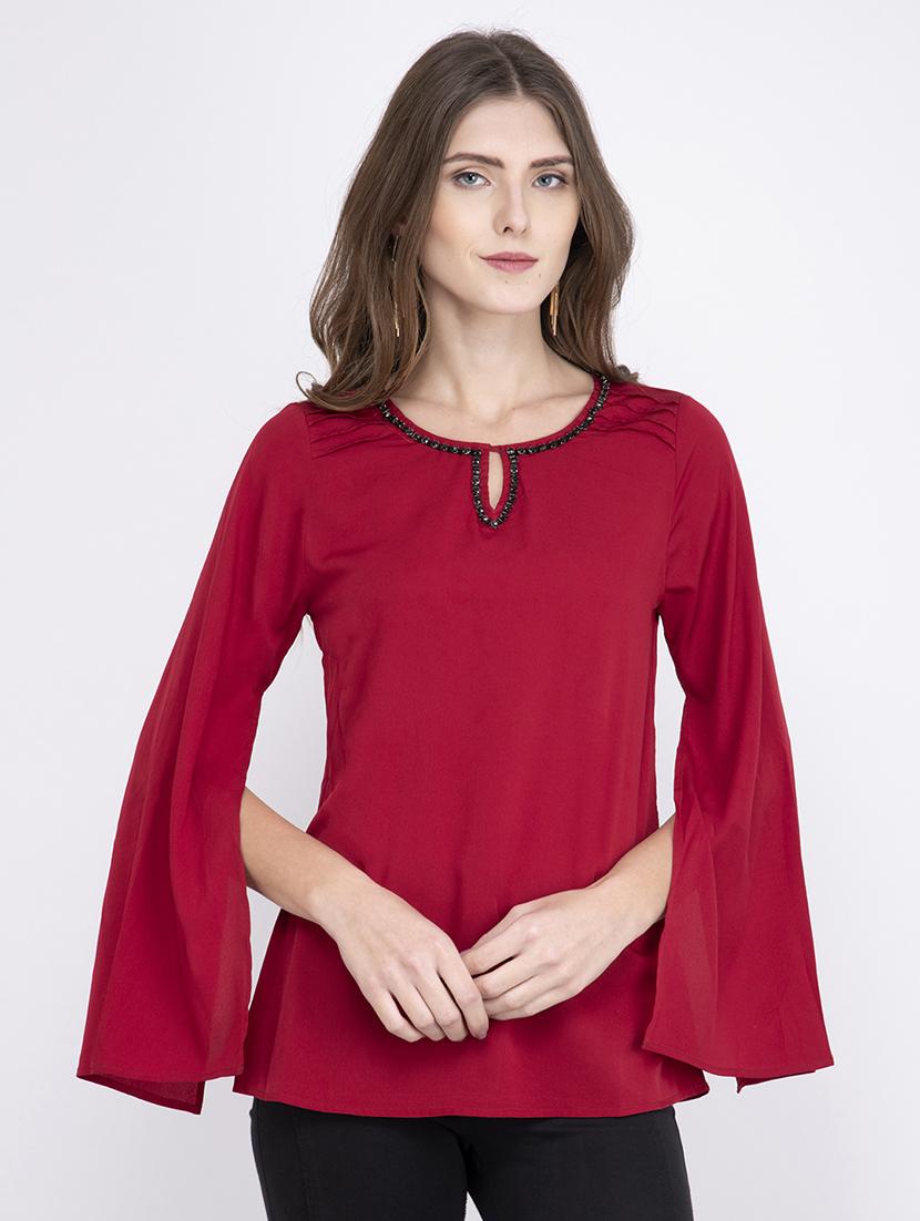 embellished key hole neck top - 17333414 - Zoom Image - 1