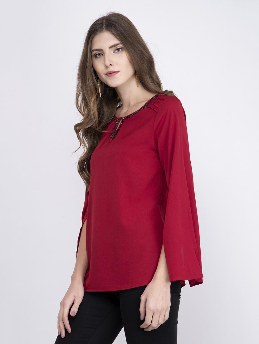 embellished key hole neck top - 17333414 - Zoom Image - 2