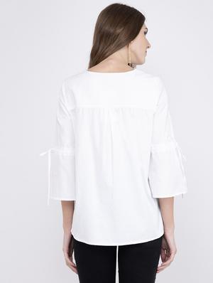 embroidered detail round neck top - 17333418 - Standard Image - 3