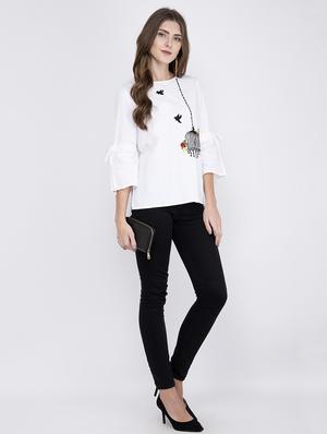 embroidered detail round neck top - 17333418 - Standard Image - 4