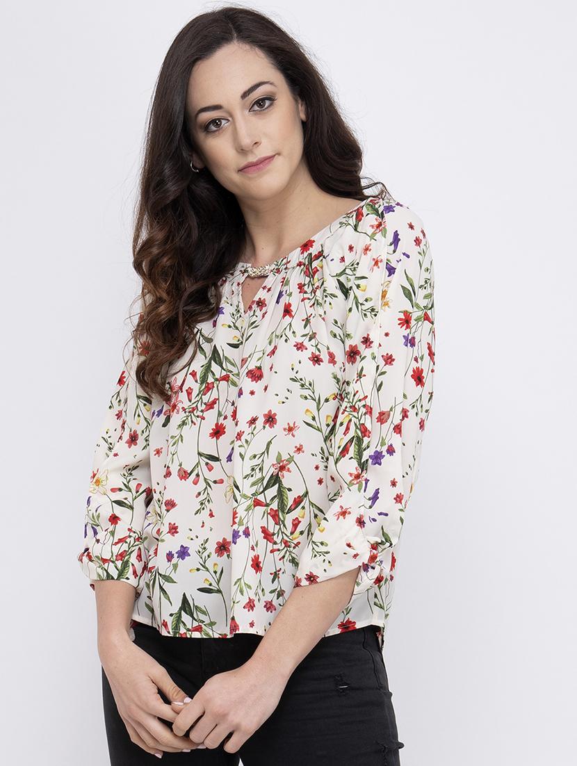 key hole neck floral top - 17333419 - Zoom Image - 1