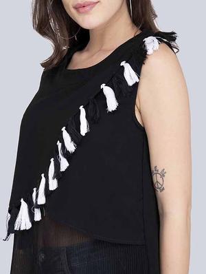 tassel embellished round neck top - 17333424 - Standard Image - 4