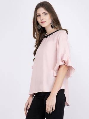 embellished neck bell sleeved top - 17333426 - Standard Image - 2
