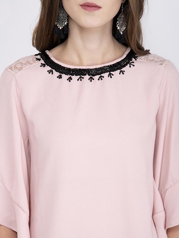 embellished neck bell sleeved top - 17333426 - Zoom Image - 4