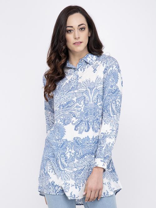 shirt collar paisley top - 17333430 - Standard Image - 1