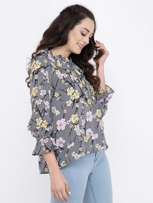 tie up neck floral top - 17333432 - Standard Image - 2