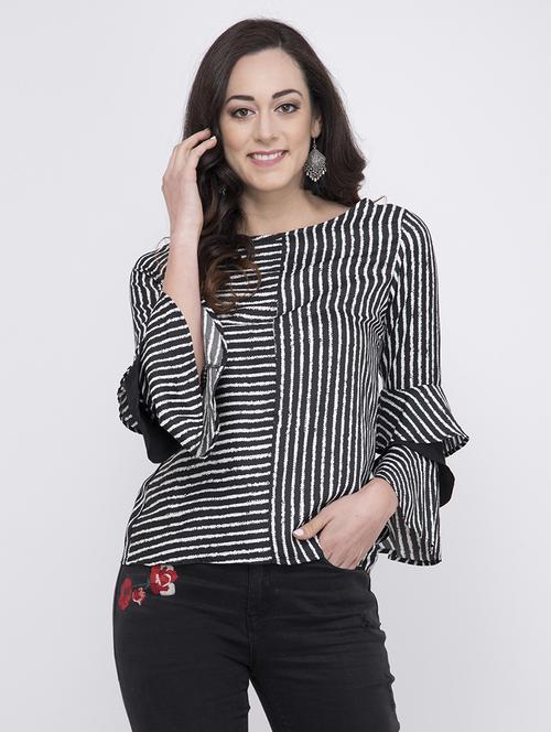 bell sleeved striped top - 17333436 - Standard Image - 1